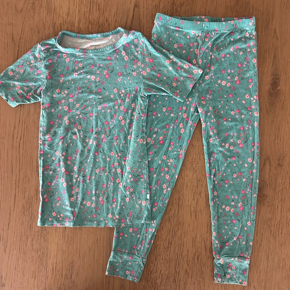 Posh Peanut Bamboo Girls Pajamas 7Y Green Floral Pattern